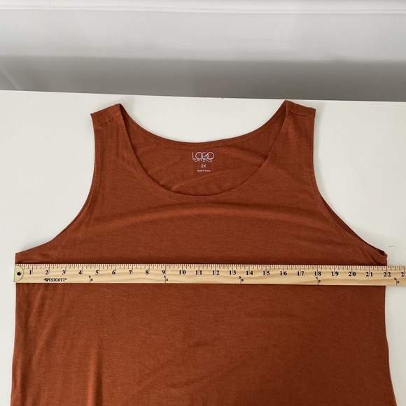 LOGO Layers Orange Ruffle Tank 2X Stretch Knit Longline Layer Soft Artsy Boho - Picture 7 of 8
